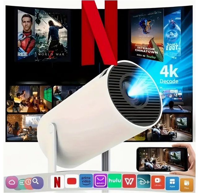 HY300 Pro Mini Portable Projector, Smart Projector Auto Horizontal Correction, 180°Rotatable Movie Projector Compatible Wi...