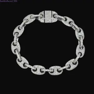 Pass Diamond Tester VVS Ice Out Moissanite Coffee Beans Cuban Link Chain 8mm Bracelet Sier Fine Jewelry for Man Woman - Ge...