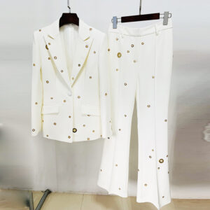 Runway-Ready Metal Grommet Blazer & Trousers Set – Avant-Garde Power Suit (Handcrafted Stud Detailing) – From Street Style...