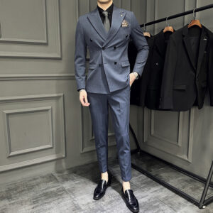 Men's Three Piece Suit Set Quality Striped Spring Summer Stylish Peak Lapel High End Double Breasted - Herrenbekleidung