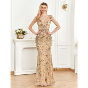 Women's Clothing New Sequined Champagne Evening Dress Female Banquet Sexy Temperament Slim Fishtail Skirt Long Toast Dress...