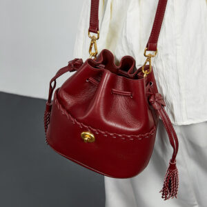 KOSE High-grade First-layer Cowhide Bucket Bag New Genuine Leather Women's Bag Tassel Niche Drawstring Shoulder Messenger ...