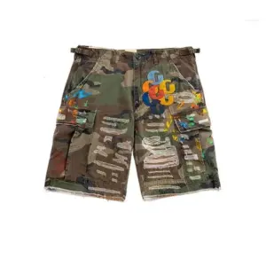 Retro Blue Streetwear Patchwork Short Y2K Jeans Men Women Hip Hop Cartoon Graphics Loose Camo Denim Fitness Casual - Herre...