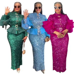 Sparkling Sequin Party Dress Set For Women - Elegant High Waist Midi Dress With Bolero Jacket, Plus Size African & Europea...