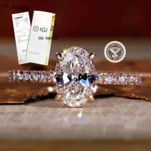 Customizable 10K 14K 18K Gold Engagement Wedding Pave Band Ring IGI Certified Oval Cut VVS Lab Grown Diamond For Luxury - ...