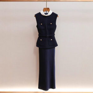Women's Clothing Autumn Sophisticated Elegant Two Piece Satin Long Sleeveless Dress Fitted Waist Faux Two Piece Design Wom...