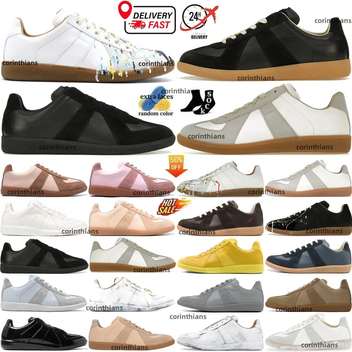In-stock R Eplica Classic Margiela Training Shoes, Couple's Genuine Leather Casual Sneakers, Lace-up White Shoes - Schuhe