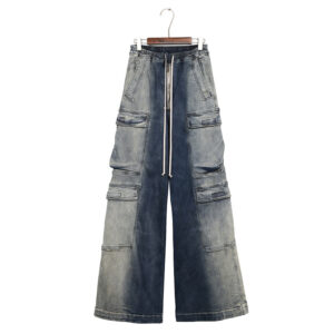 Men's Dark Gradient Denim Cargo Pants Wide Leg Loose Flared Casual Pocket Tooling Jeans For Spring Autumn Summer - Herrenb...