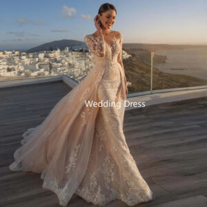 Women's Clothing 2024 new princess bride fishtail wedding dress white trailing transparent backless lace wedding dress l t...