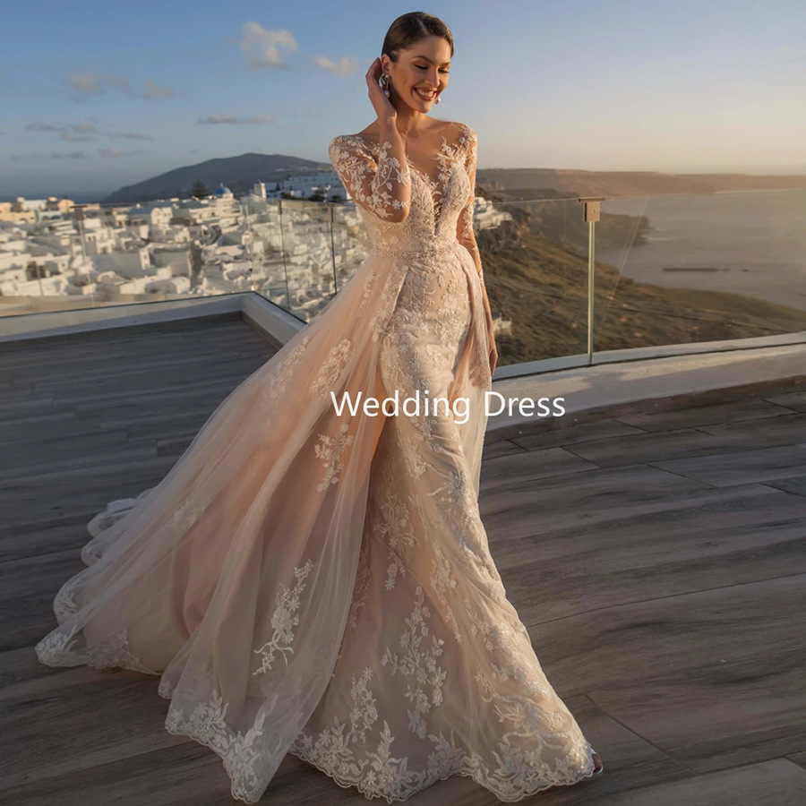 Women's Clothing 2024 new princess bride fishtail wedding dress white trailing transparent backless lace wedding dress l t...