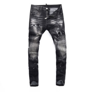 Men's Clothing Fashion Street Jeans Distressed Black And Gray Washed Holes Patches Paint Micro Bounce Slim Fit Skinny Jean...