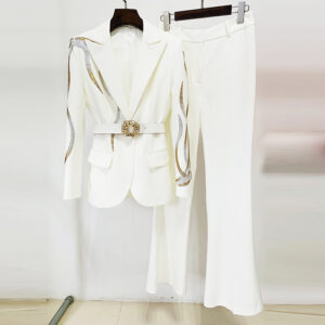 Luxury Crystal-Embellished Blazer & Flare Pants Set – Runway-Worthy Belted Suit With Art Deco Beading – VIP Lounge & Gala ...