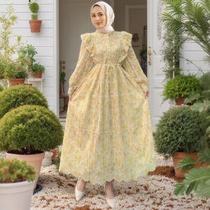 Women's Hollow Embroidery Ruffled Lace Floral Patchwork Arabic Long Dress - Damenbekleidung | Technik & Gadgets