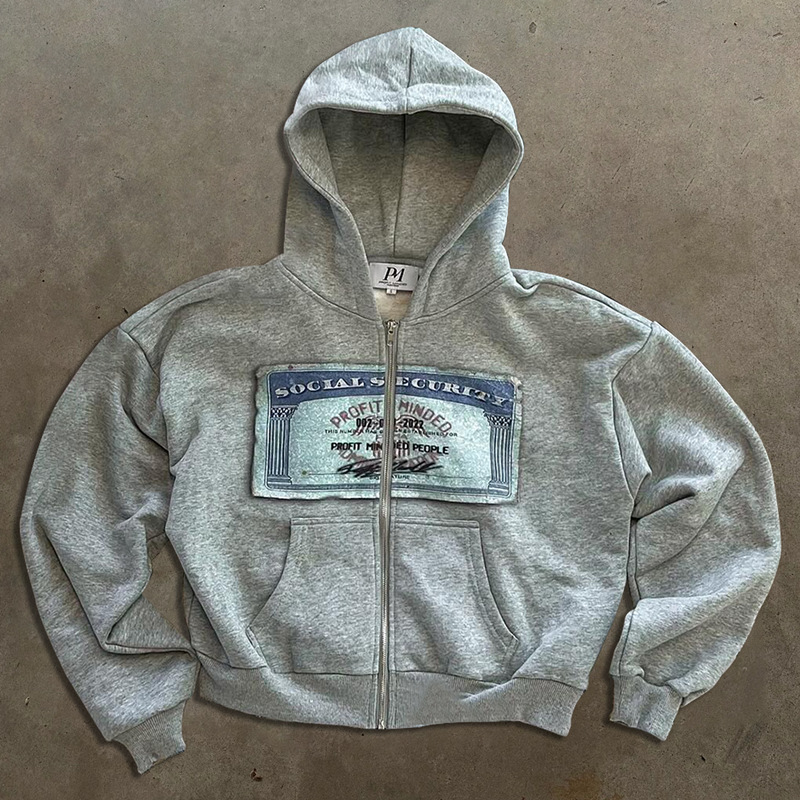 Men's Clothing Personality Street Banknote Pattern Printed Hoodie Unisex Loose Hooded Zipper Sweatshirt - Herrenbekleidung